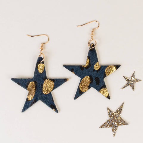 Animal Print Star Earrings: Fuchsia