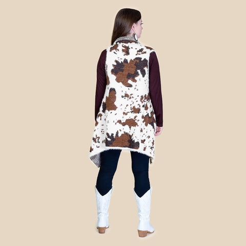 Cow Print Vest: Brown & white / One Size