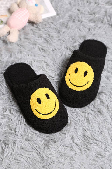 Children's Happy Face Embroidered Slipper: Black / SM