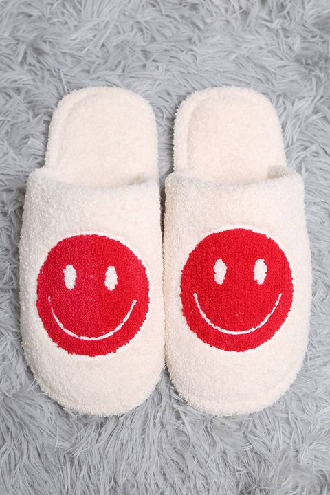 Comfy Happy Face Fuzzy Slipper: SM / Red