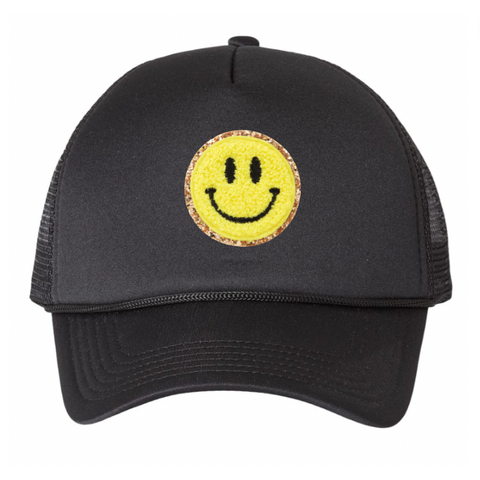 Varsity Collection Trucker Hat Chenille Smiley Face Patch