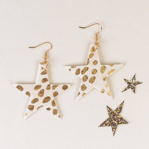 Animal Print Star Earrings: White