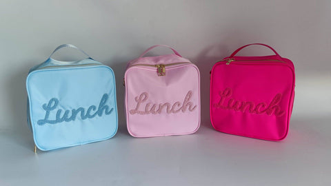 Embroidered Nylon Collection Lunch and XL Cosmetic Bags: Lunch- Hot Pink