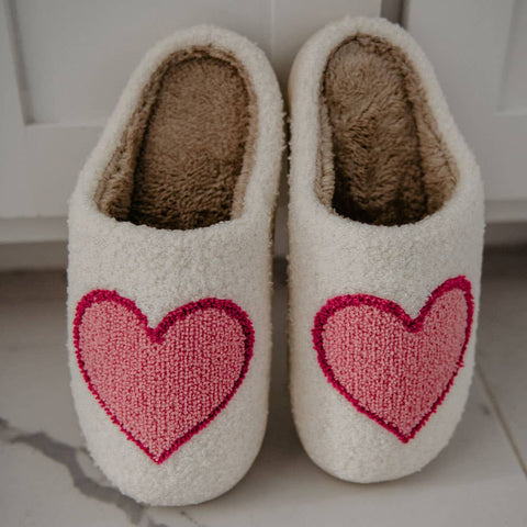 Pink/Red Heart Fuzzy Slippers: M/L
