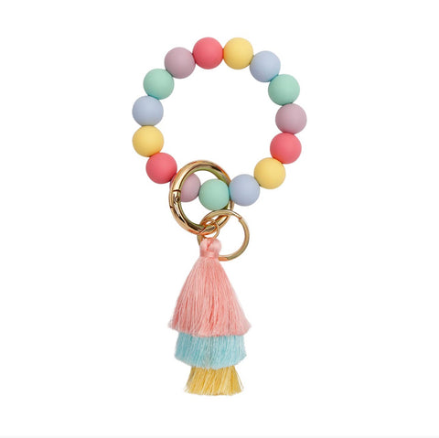 Pastel Rainbow Tassel Keychain Silicone Wristlet for Summer