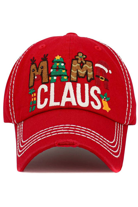 MAMA CLAUS Washed Vintage Baseball Cap: Red