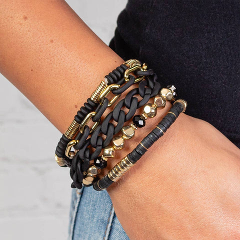 Stacked Crystal Bracelets: Black