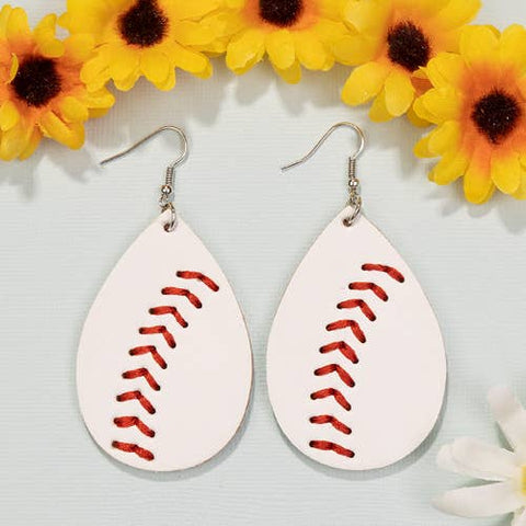 Baseball Leather Earrings: WHITE RED